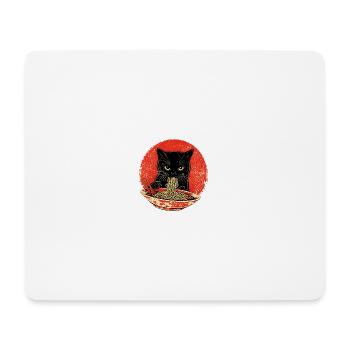 Cat Vintage – Black Cat with Noodles Japan - Mouse Pad (horizontal) - white - Front