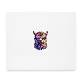 Lama avec des lunettes de soleil fluo - Tapis de souris (format paysage) - blanc - Devant
