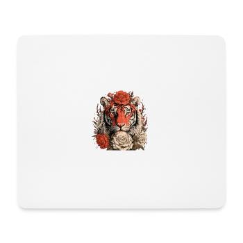 Tiger mit Blumenkrone - Mousepad (Querformat) - Weiß - Vorne
