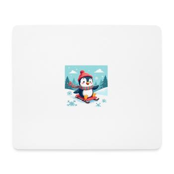 Lachender Pinguin auf dem Schlitten – Winterspaß - Mousepad (Querformat) - Weiß - Vorne