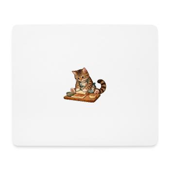 Katze rollt Zimtschnecken - Mousepad (Querformat) - Weiß - Vorne