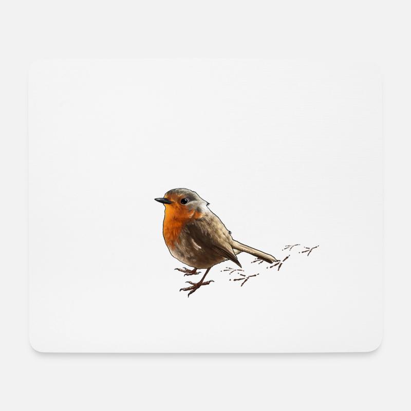 freches Rotkehlchen - Mousepad (Querformat) - Weiß