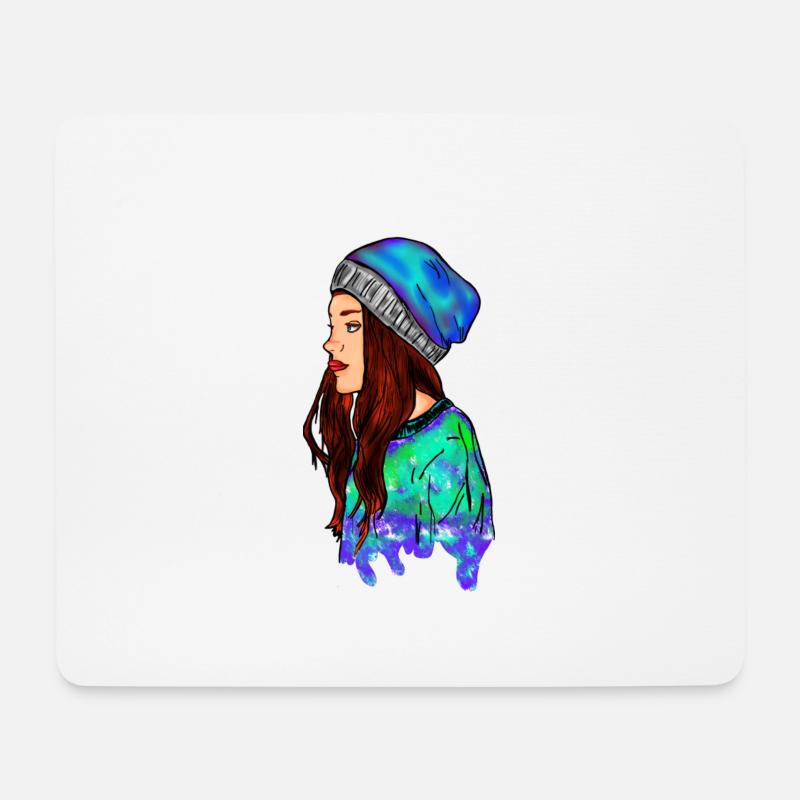Bunte Illustration einer Frau mit Mütze - Mousepad (Querformat) - Weiß