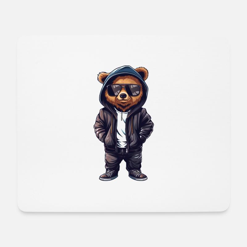Cooles Teddybär T-Shirt, Lederjacke, Sonnenbrille - Mousepad (Querformat) - Weiß