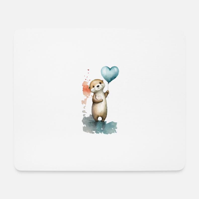 Otter Herz Aquarell - Mousepad (Querformat) - Weiß
