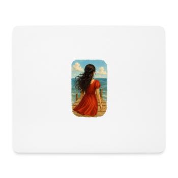 Black-haired girl by the sea - Mouse Pad (horizontal) - white - Front