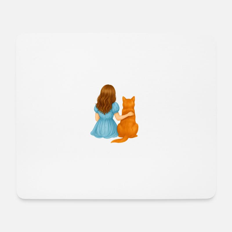 Seelenfreunde – Mädchen & Katze - Mousepad (Querformat) - Weiß