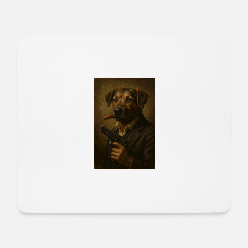 Dog with Gun - Mousepad (Querformat) - Weiß