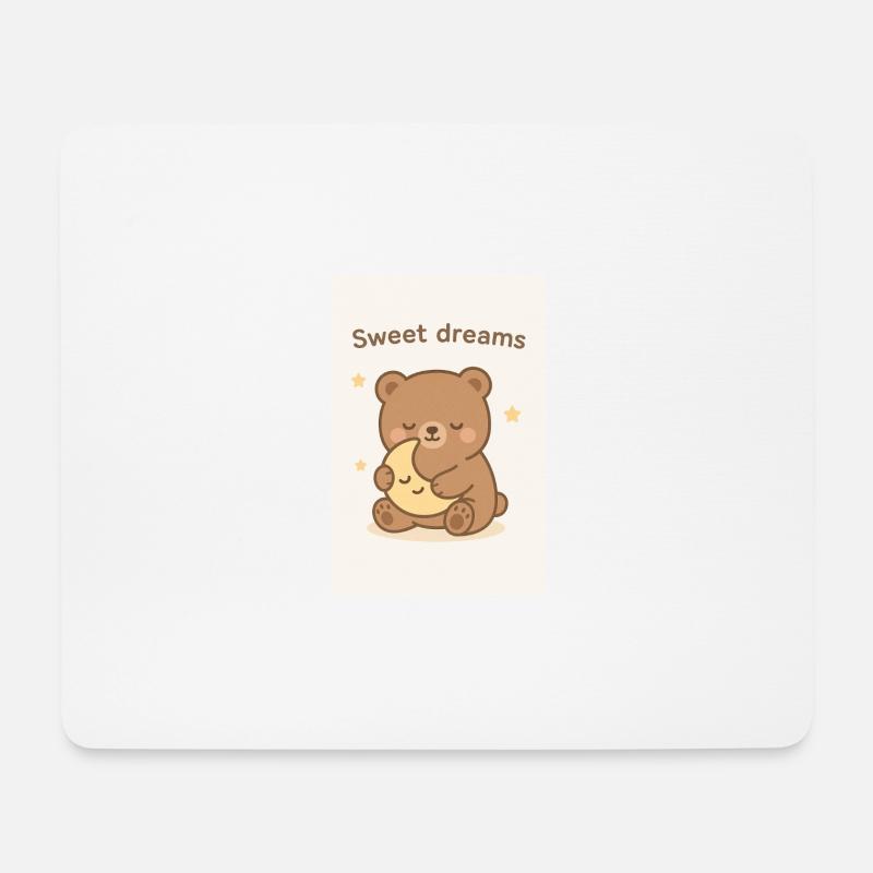 Kawaii Sleeping Bear Illustration – "Sweet Dreams" - Mouse Pad (horizontal) - white
