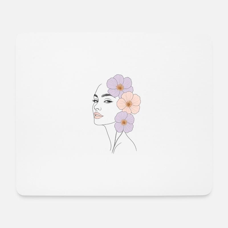 Blütenpoesie – Line Art Femininity - Mousepad (Querformat) - Weiß
