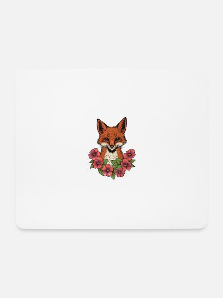 Fuchs in Blumen - Mousepad (Querformat) - Weiß