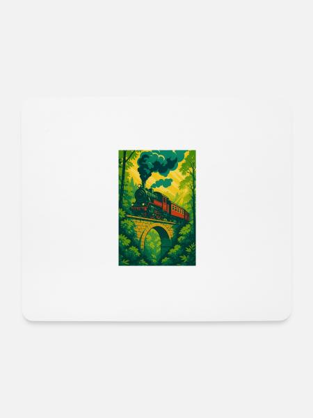 Eisenbahn Dampflok Zug Wald Brücke - Mousepad (Querformat) - Weiß