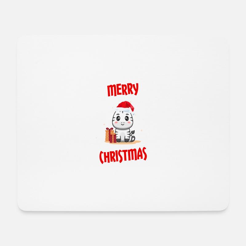 Weihnachten mit Zebra und Weihnachtsmütze - Mousepad (Querformat) - Weiß