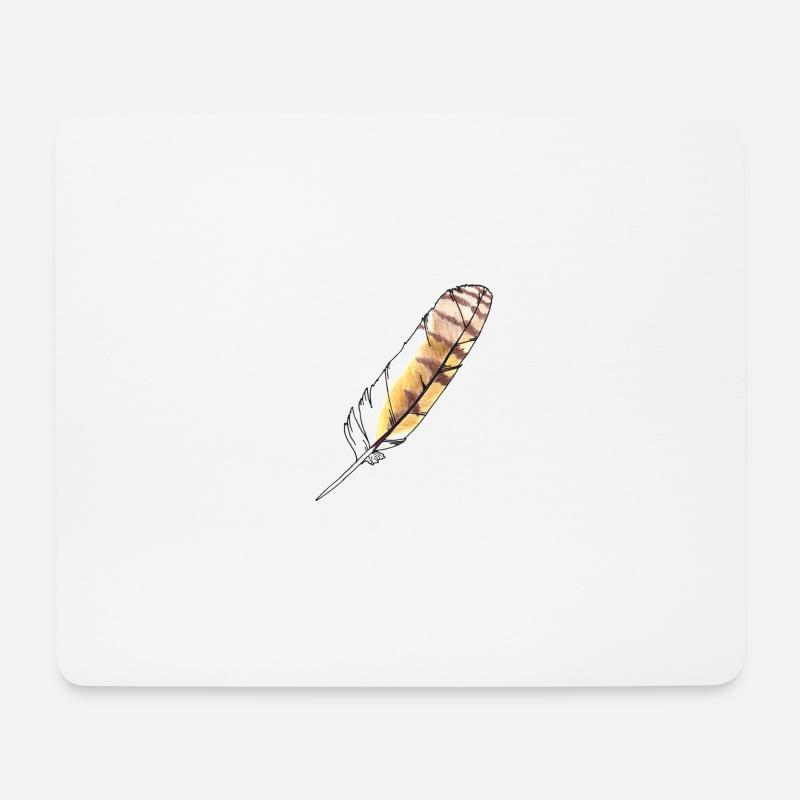 Feder Braun-Gelb Handgezeichnet (Waldohreule) - Mousepad (Querformat) - Weiß