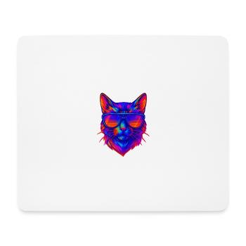 Lebendige Neonkatze mit Sonnenbrille - Mousepad (Querformat) - Weiß - Vorne