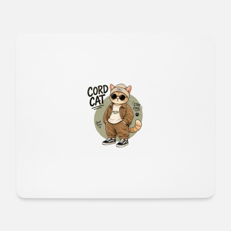 Corduroy cat in chill look - Mouse Pad (horizontal) - white