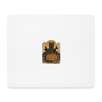 Chat Lune d’Halloween avec citrouille - Tapis de souris (format paysage) - blanc - Devant