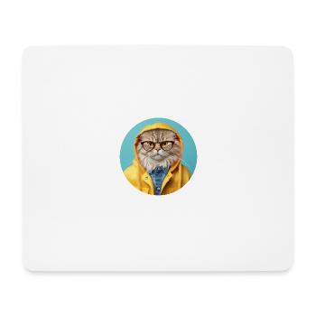 Strict cat with glasses in rain jacket - Mouse Pad (horizontal) - white - Front