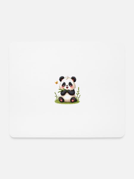 Süßer Cartoon Panda mit Bambus und Schmetterling - Mousepad (Querformat) - Weiß