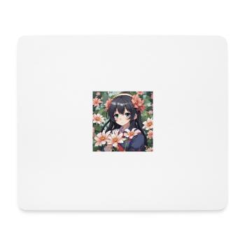 Fille de fleur - beauté douce dans le style anime - Tapis de souris (format paysage) - blanc - Devant