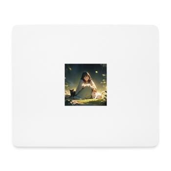 Girl with dog and cat - Mouse Pad (horizontal) - white - Front