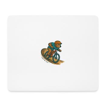 Bär im Anlieger – Actionreicher MTB Cartoon-Style - Mousepad (Querformat) - Weiß - Vorne