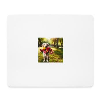 Chien qui porte des fleurs dans une forêt - Tapis de souris (format paysage) - blanc - Devant