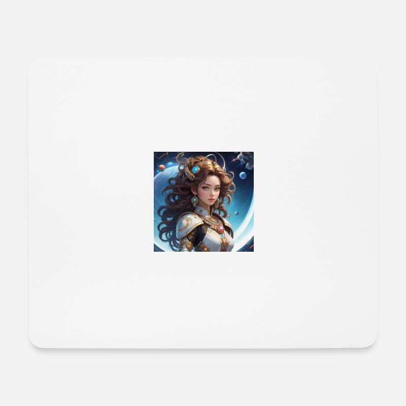Die Königin des Weltraums vor dem Hintergrund von Planeten - Mousepad (Querformat) - Weiß