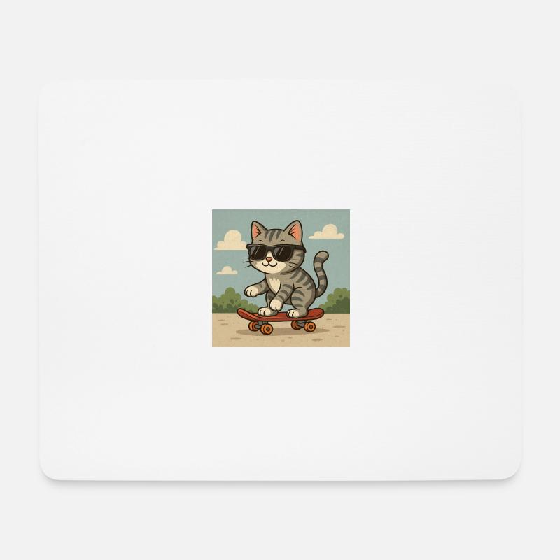 Coole Katze auf Skateboard - Mousepad (Querformat) - Weiß