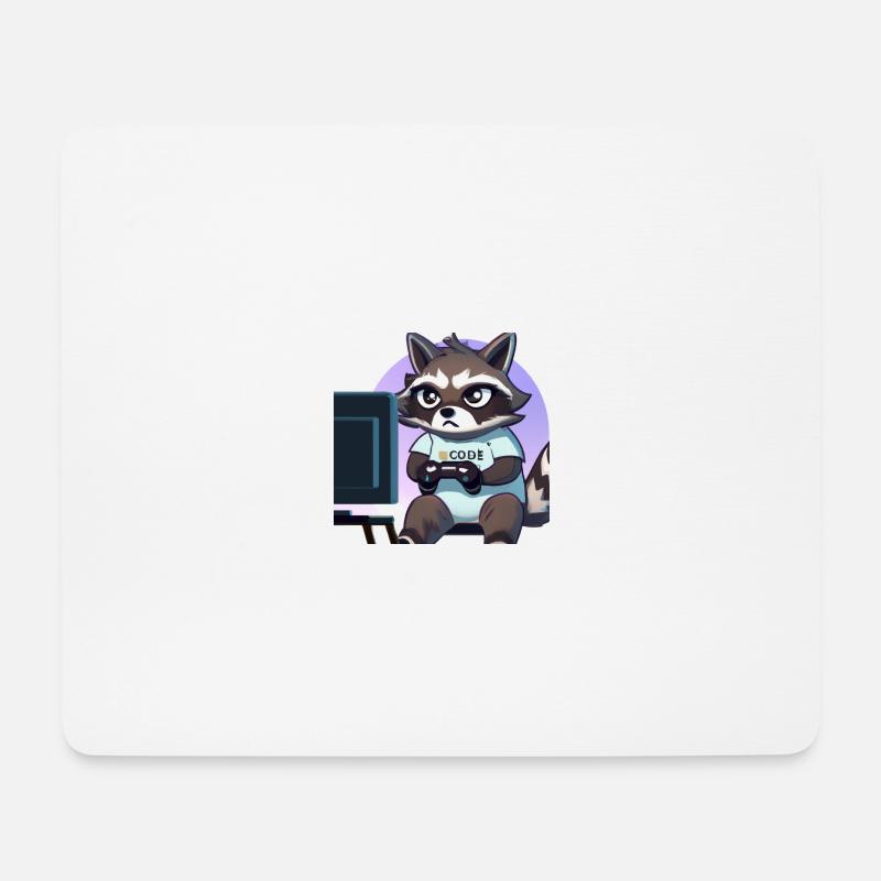 racoon playing computer games - Mousepad (Querformat) - Weiß