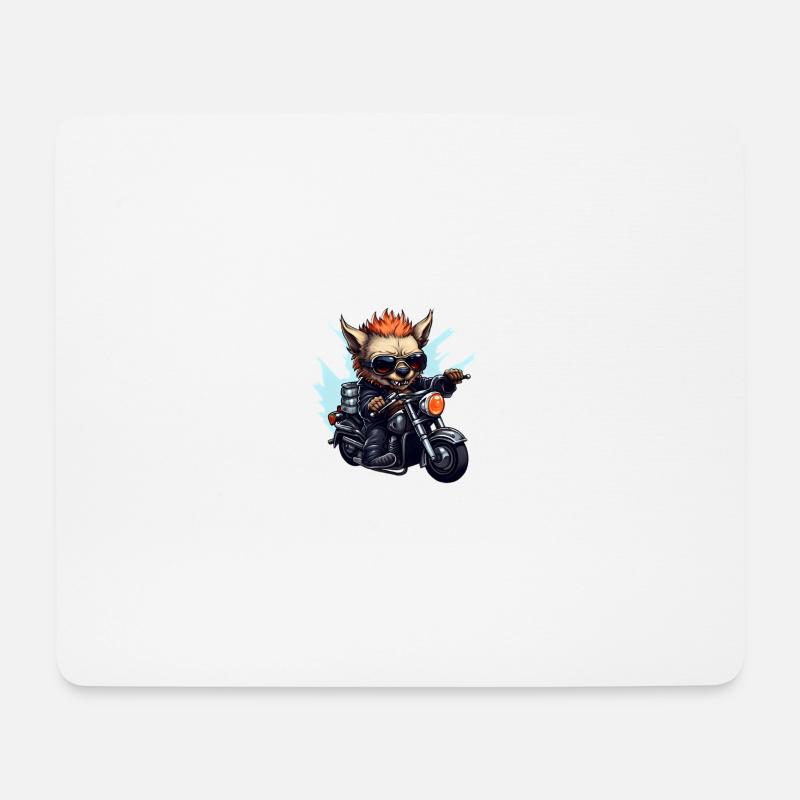 Biker Hyäne auf ihrem Motorrad - Mousepad (Querformat) - Weiß