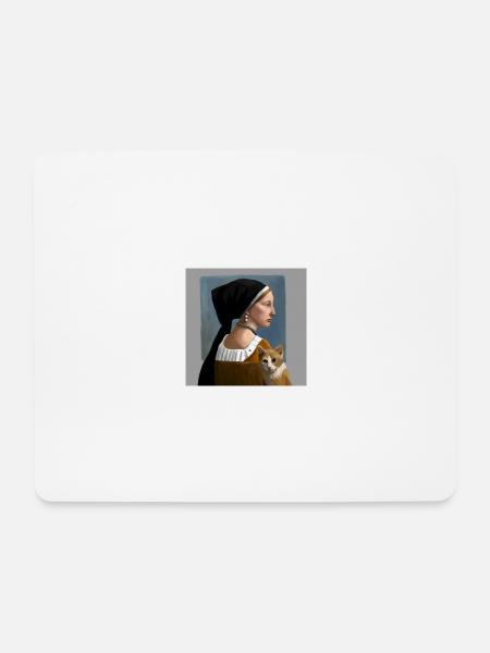 Katze mit Dame in Gemälde im Johannes Vermeer Stil - Mousepad (Querformat) - Weiß