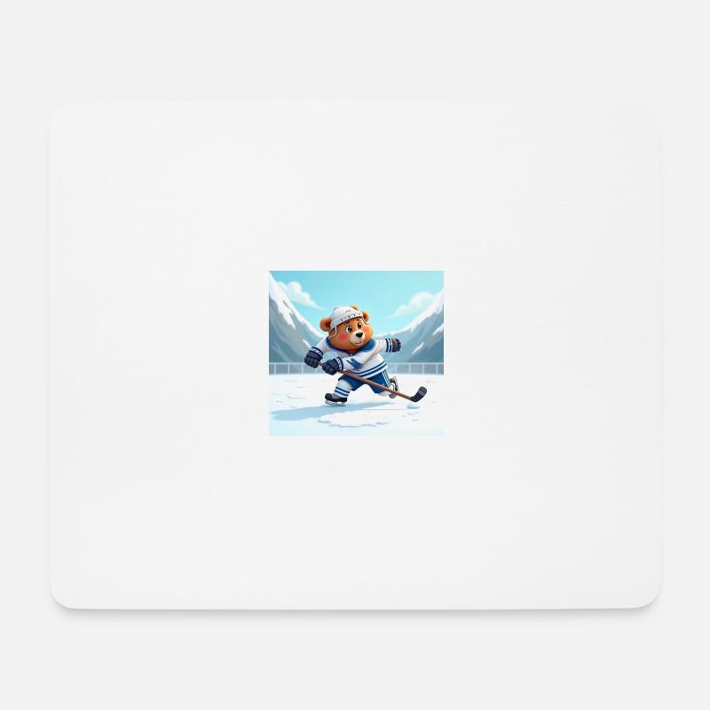 Eisbär spielt Eishockey im Winter - Mousepad (Querformat) - Weiß