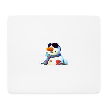 Bonhomme de neige avec café et lunettes de soleil - Tapis de souris (format paysage) - blanc - Devant