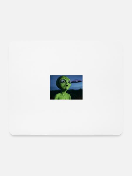 Grüner Alien Blickfang UFO - Mousepad (Querformat) - Weiß