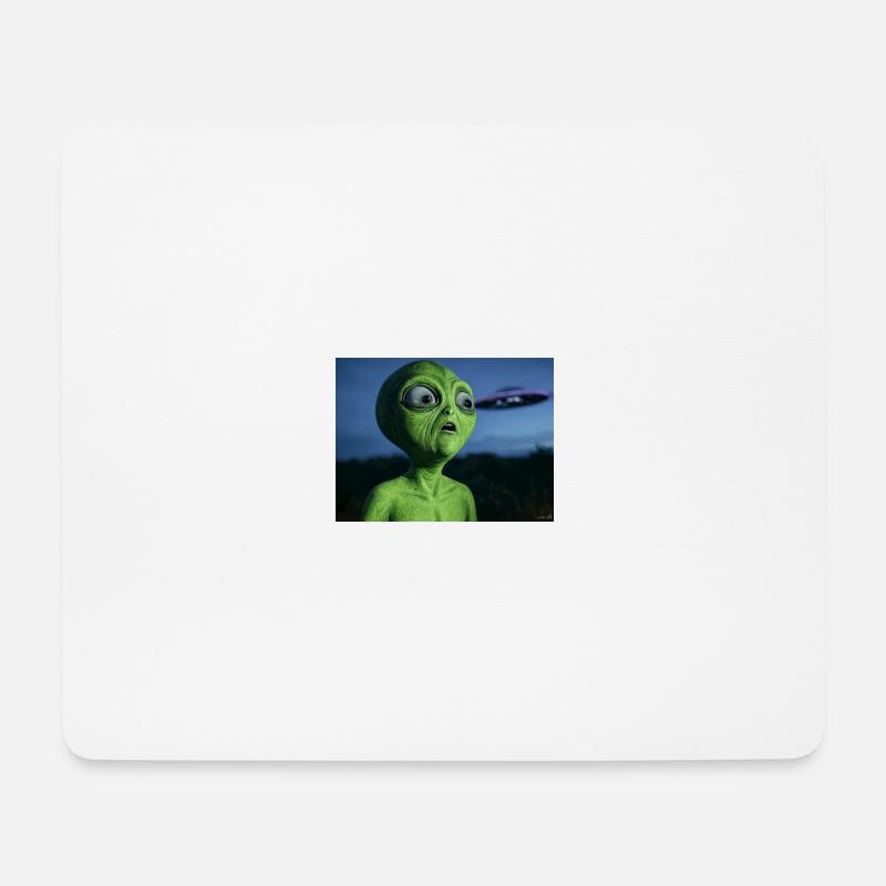 Grüner Alien Blickfang UFO - Mousepad (Querformat) - Weiß