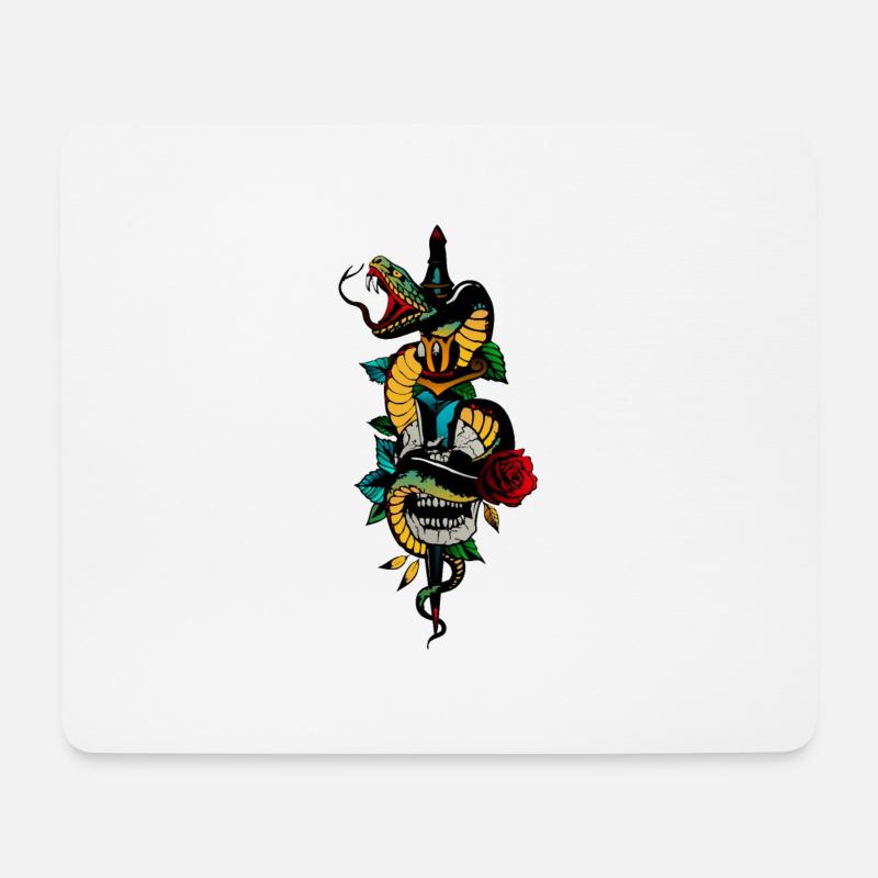 Kopf des Todes Schlangenschädel Old School Tattoo Dolch - Mousepad (Querformat) - Weiß