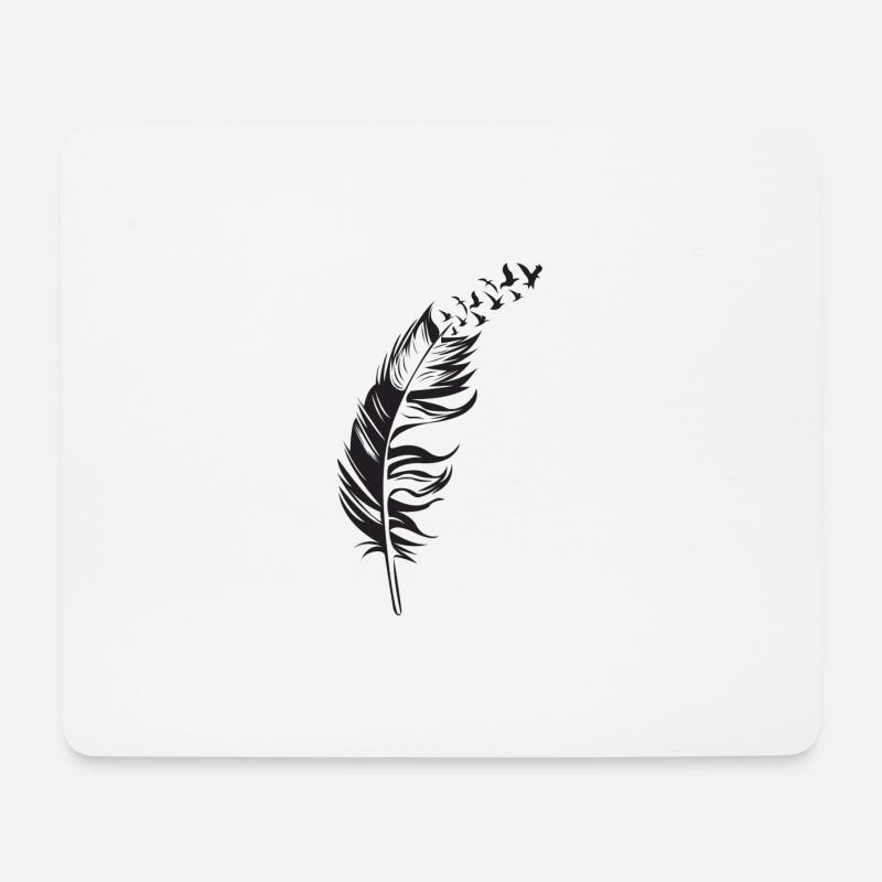 Schwarze Feder mit Vogelzug Silhouette - Mousepad (Querformat) - Weiß
