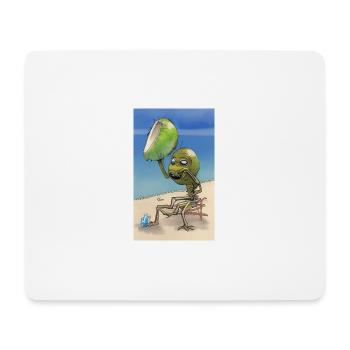 Crazy Comic Alien an einem Strand mit einer Weltraumkokosnuss - Mousepad (Querformat) - Weiß - Vorne
