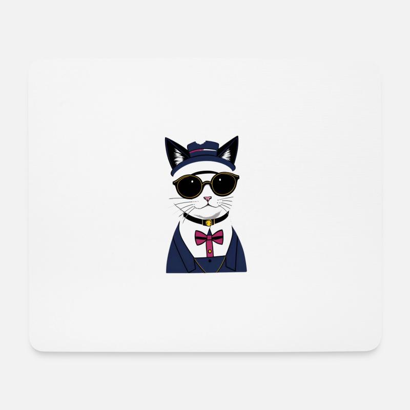 Coole Katze mit Brille - Mousepad (Querformat) - Weiß