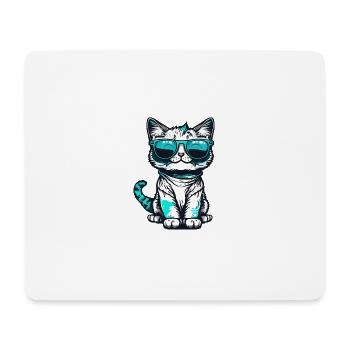 Chat Kawaii avec lunettes de soleil - Tapis de souris (format paysage) - blanc - Devant