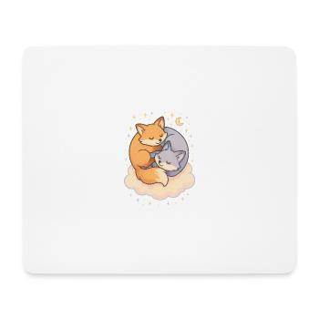 Renards Câlins Kawaii - Tapis de souris (format paysage) - blanc - Devant