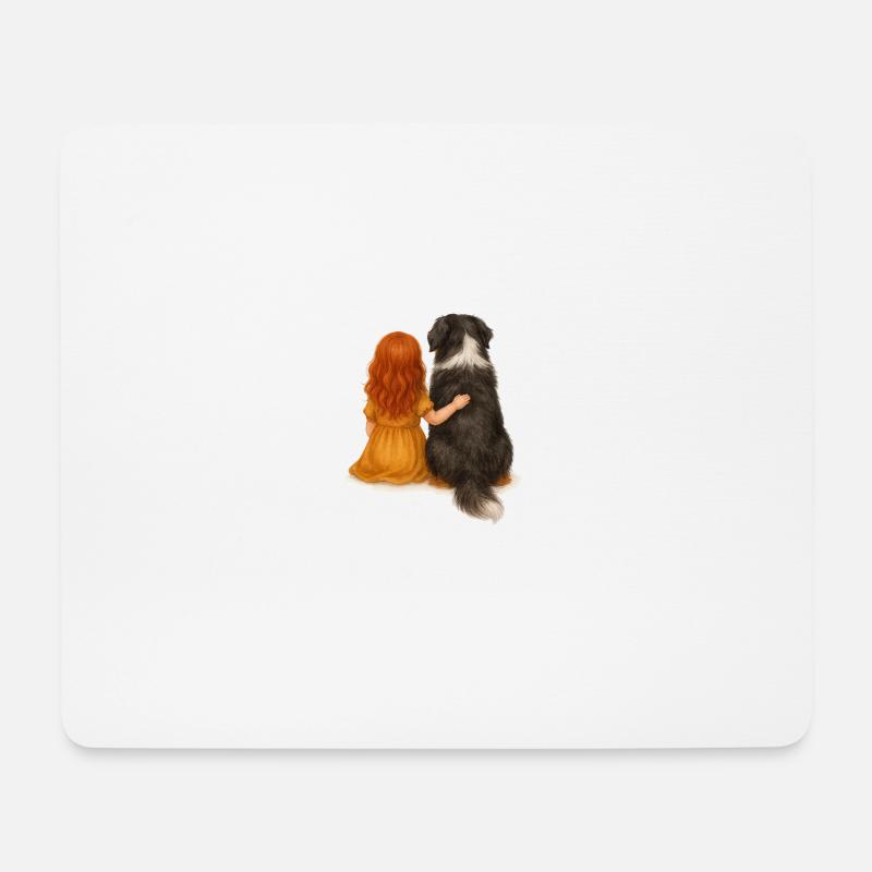 Rothaariges Mädchen mit Berner Sennen Hund - Mousepad (Querformat) - Weiß