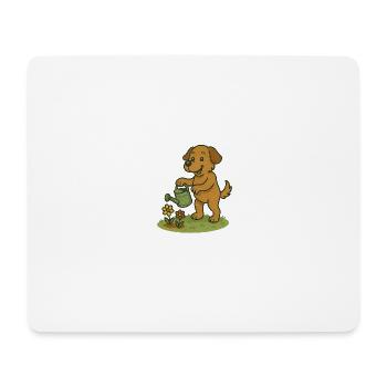 Chien joyeux arrosant les fleurs - Tapis de souris (format paysage) - blanc - Devant