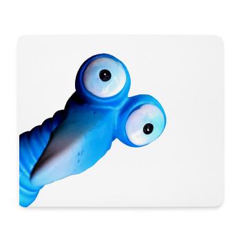 Lustiger blauer Vogel mit großen Augen - Mousepad (Querformat) - Weiß - Vorne