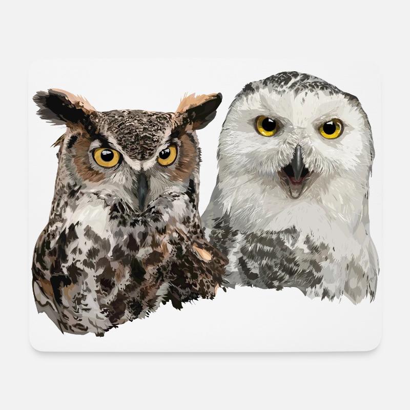Schneeeule und amerikanische Eule - Mousepad (Querformat) - Weiß