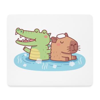 Süßes Capybara und Krokodil kühlen in heißen Quellen - Mousepad (Querformat) - Weiß - Vorne