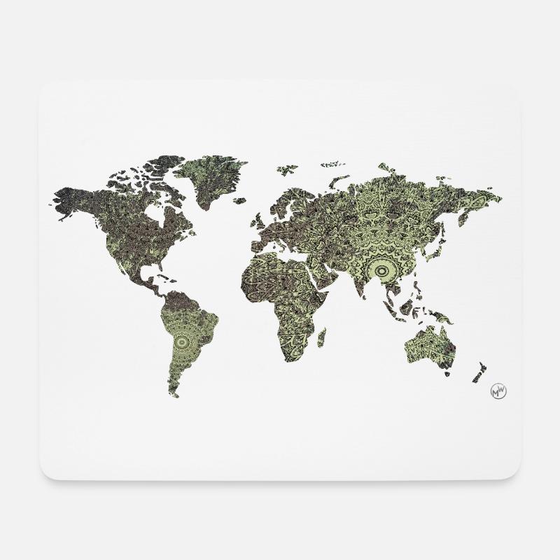 Weltkarte mit Mandala - Mousepad (Querformat) - Weiß