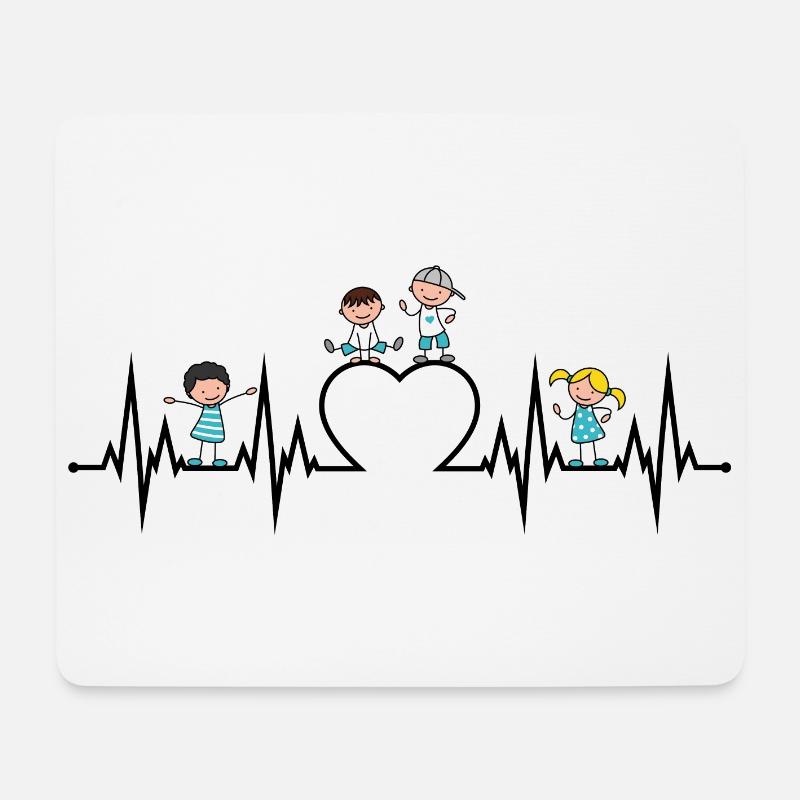 Herzschlag Herz EKG Kinder Liebe Erzieher Beruf sw - Mousepad (Querformat) - Weiß