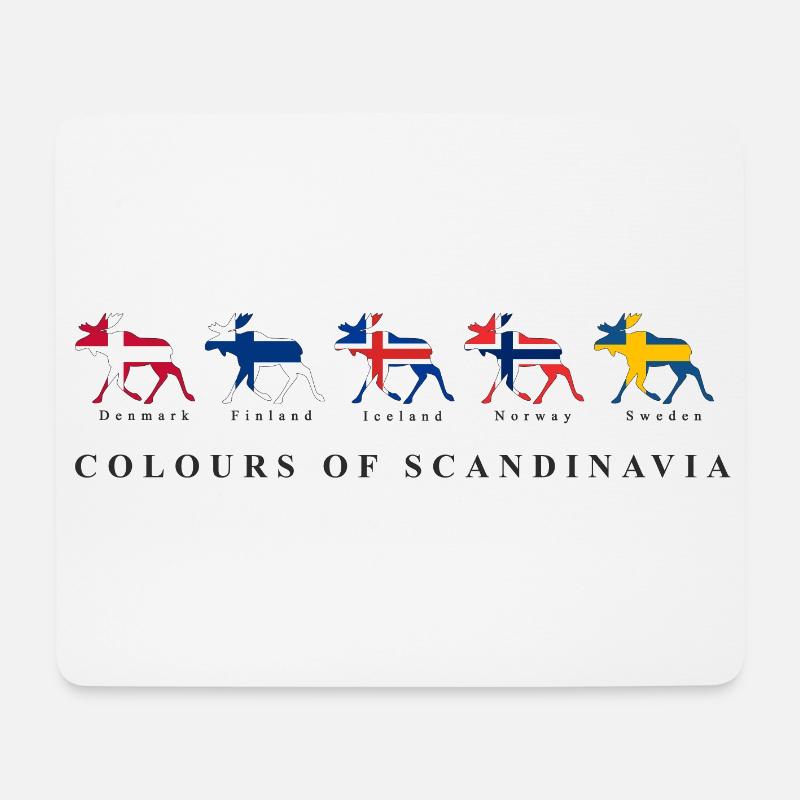 COULEURS DE SCANDINAVIA Elk avec drapeaux - Tapis de souris (format paysage) - blanc